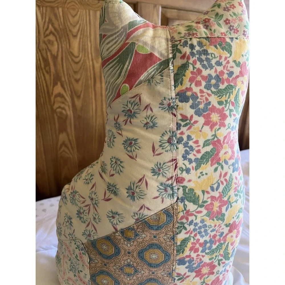 Vintage Quilt Cutter Cat Stuffed Animal Pillow Quilted Scrap Fabrics Cottagecore - Picture 4 of 16